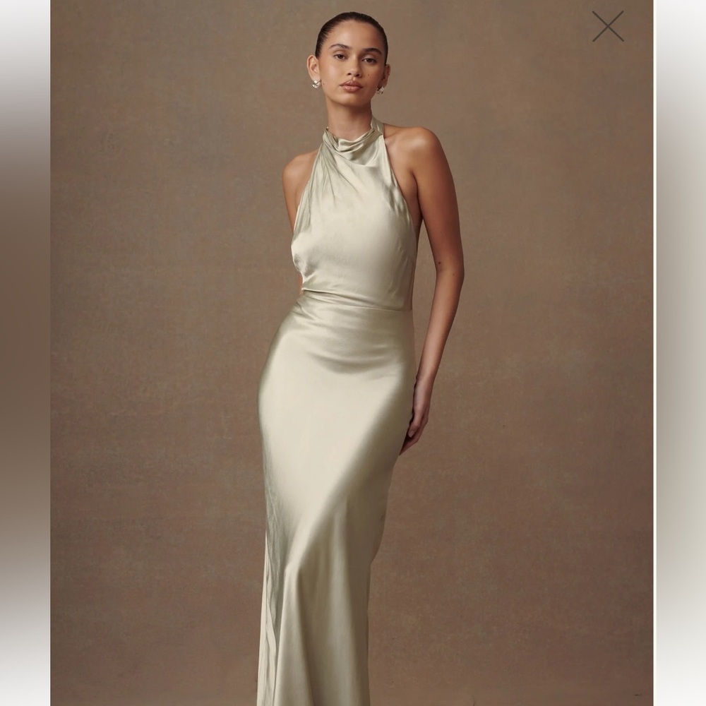 Esther Iridescent Satin Cowl Maxi Dress - Sage
